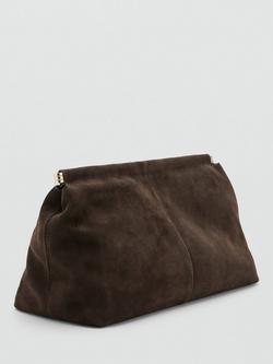 Mango Paulo Suede Clutch Bag, Dark Brown - view 2, Dark Brown