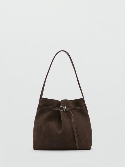 Mango Ruira Suede Bucket Bag, Dark Brown, Dark Brown