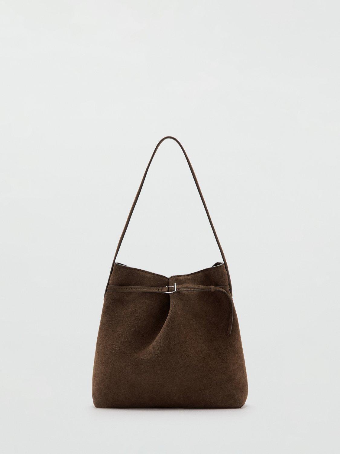 Product image 1 of 5, which shows Mango Ruira Suede Bucket Bag, Brown