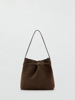 Mango Ruira Suede Bucket Bag, Brown, Brown