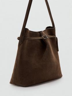 Mango Ruira Suede Bucket Bag, Brown - view 2, Brown
