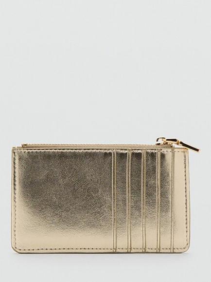Mango Diagonal Quilted Zip Card Case, Gold - view 2, Gold