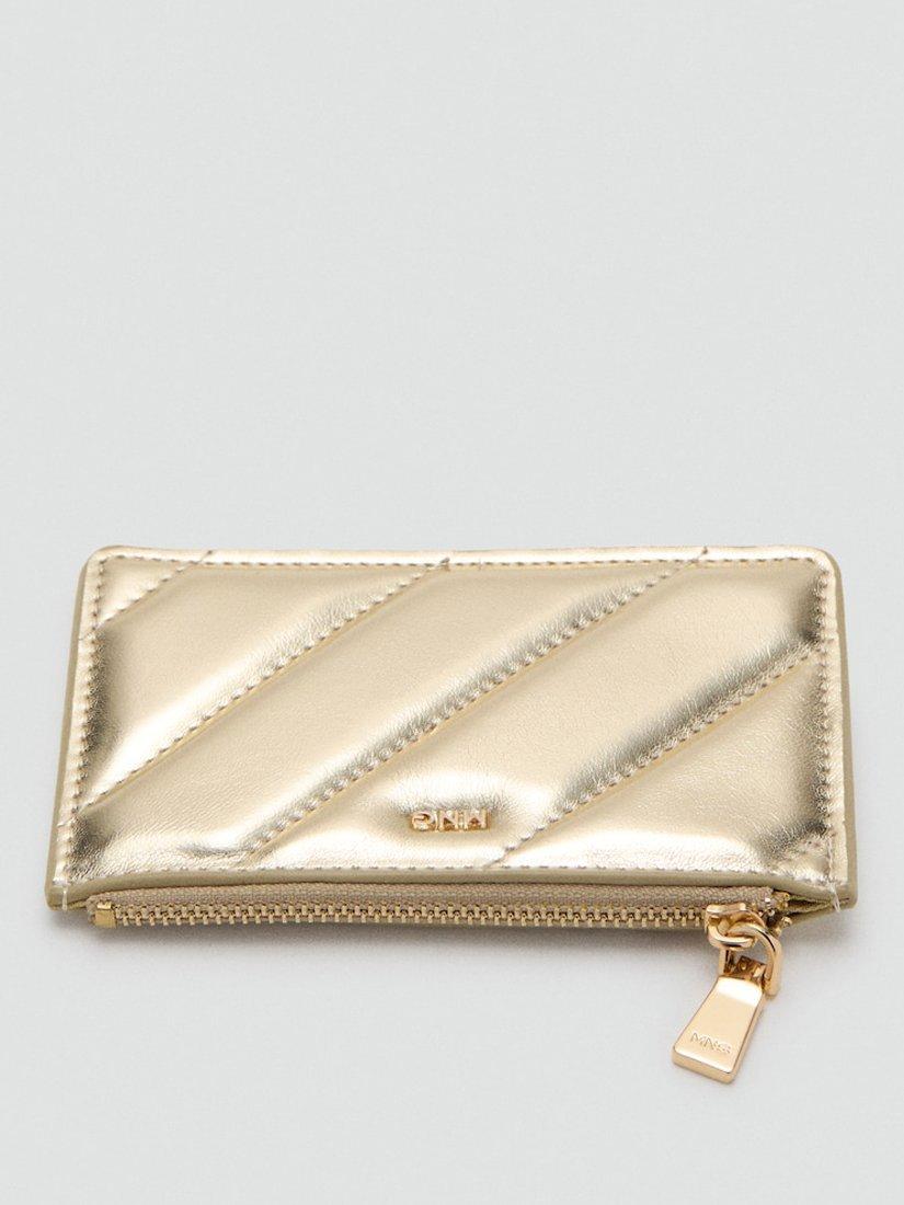Product image 3 of 3, which shows Mango Diagonal Quilted Zip Card Case, Gold
