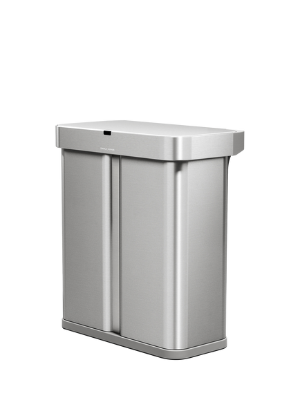 Simplehuman Rectangular Voice and Motion Dual Sensor Bin, 58L, Stainless Steel, Stainless Steel