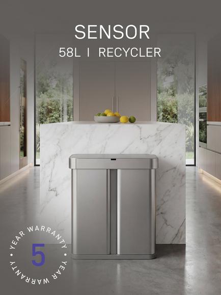Simplehuman Rectangular Voice and Motion Dual Sensor Bin, 58L, Stainless Steel - view 2, Stainless Steel