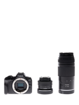 Canon EOS R100 Compact System Camera with 18-45mm Zoom & 75-300mm Telephoto Lenses, 4K Ultra HD, 24.1MP, Wi-Fi, Bluetooth, OLED EVF, 3" Screen, Double Lens Kit, Black