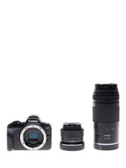 Canon EOS R50 Compact System Camera with RF-S 18-45mm Zoom & 75-300mm Telephoto Lenses, 4K Ultra HD, 24.2MP, Wi-Fi, Bluetooth, OLED EVF, 3” Vari-Angle Touch Screen, Double Lens Kit, Black, Black