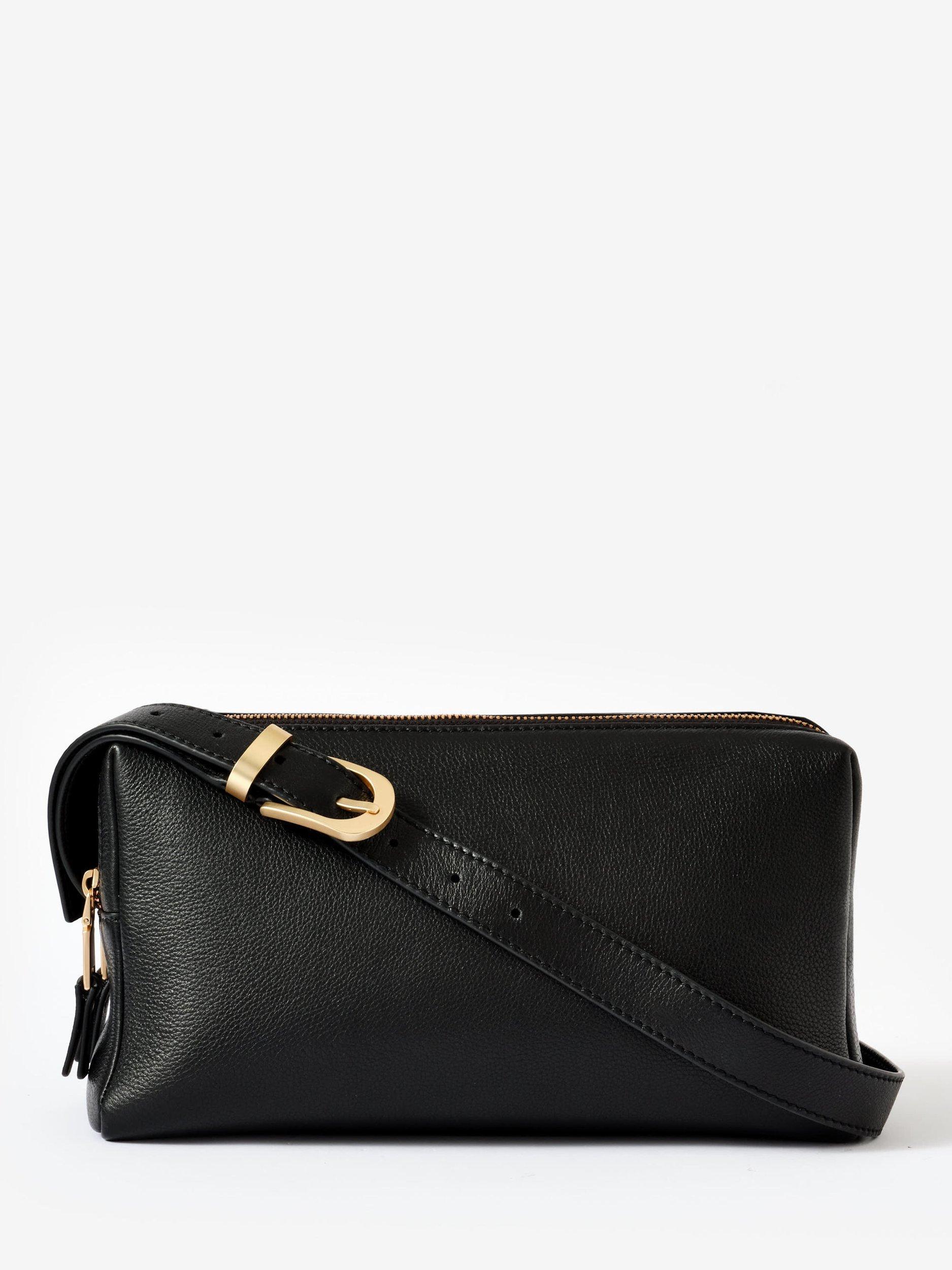 Product image 1 of 4, which shows Mint Velvet Leather Shoulder Bag, Black