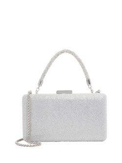Dune London Beaut Diamante Handle Clutch Bag, Silver, Silver