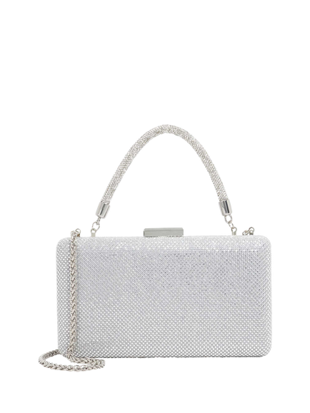 Dune London Beaut Diamante Handle Clutch Bag, Silver, Silver