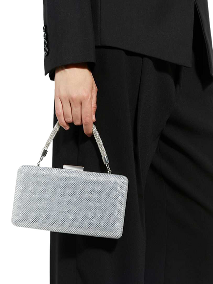 Dune London Beaut Diamante Handle Clutch Bag, Silver - view 2, Silver