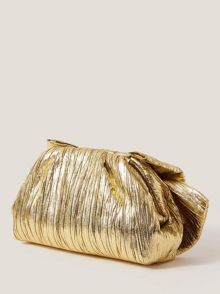 Monsoon Oversized Bow Metallic Clutch Bag, Gold, Gold