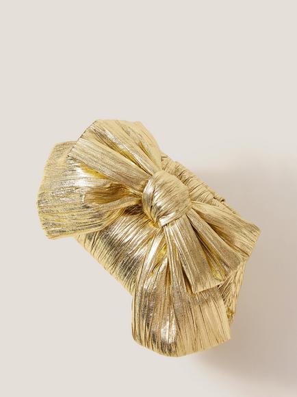 Monsoon Oversized Bow Metallic Clutch Bag, Gold - view 2, Gold