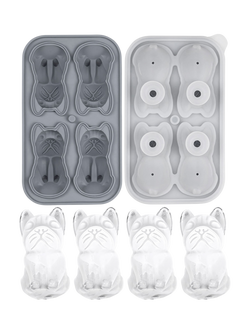 Uberstar Silicone French Bulldog Ice Tray, 4 Cube, Grey