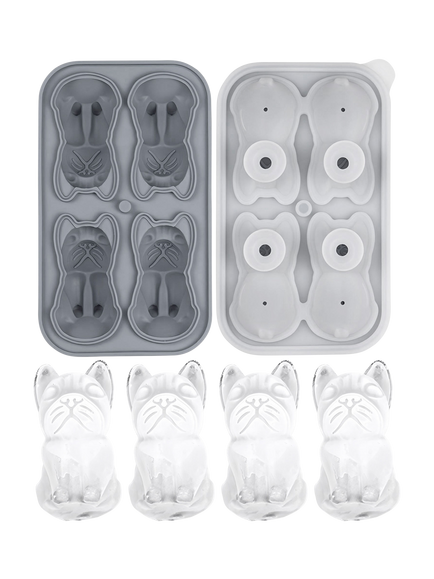 Uberstar Silicone French Bulldog Ice Tray, 4 Cube, Grey
