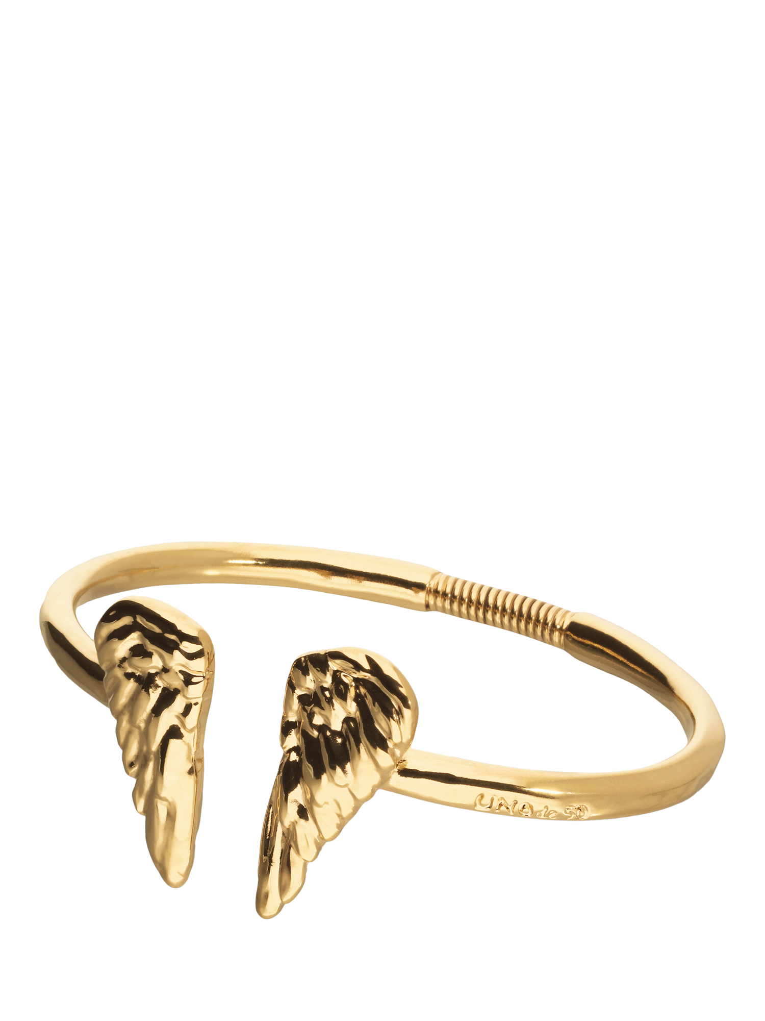 Product image 2 of 3, which shows UNOde50 Wings Bangle, Gold