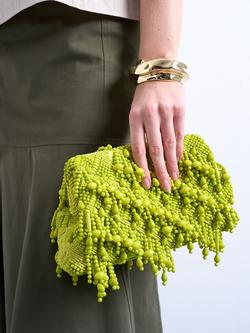 Topshop Garison Beaded Clutch Bag, Green - view 2, Green