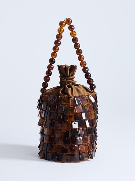 Topshop Georgie Beaded Bucket Bag, Brown, Brown