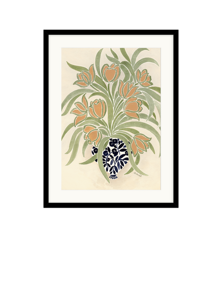 John Lewis La Poire 'Apricot Tulips' Framed Print & Mount, Green/Orange, Green/Orange