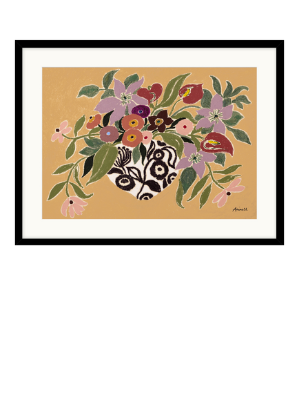 John Lewis La Poire 'Clematis & Callas' Framed Print & Mount, Caramel/Pink, Black/Caramel/Pink