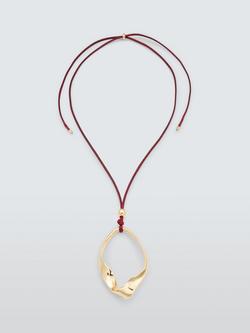 John Lewis Cord and Metal Twisted Drop Pendant Necklace, Gold, Gold/Red