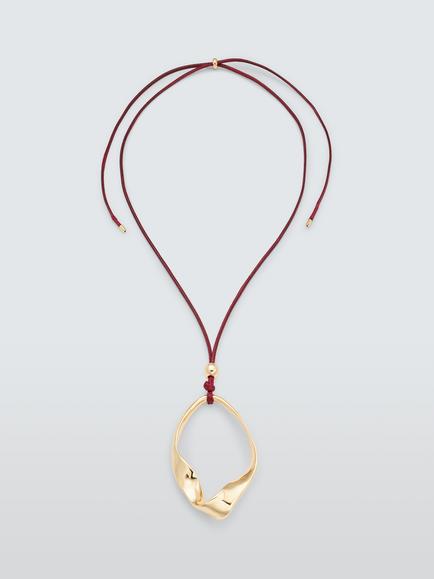 John Lewis Cord and Metal Twisted Drop Pendant Necklace, Gold, Gold/Red