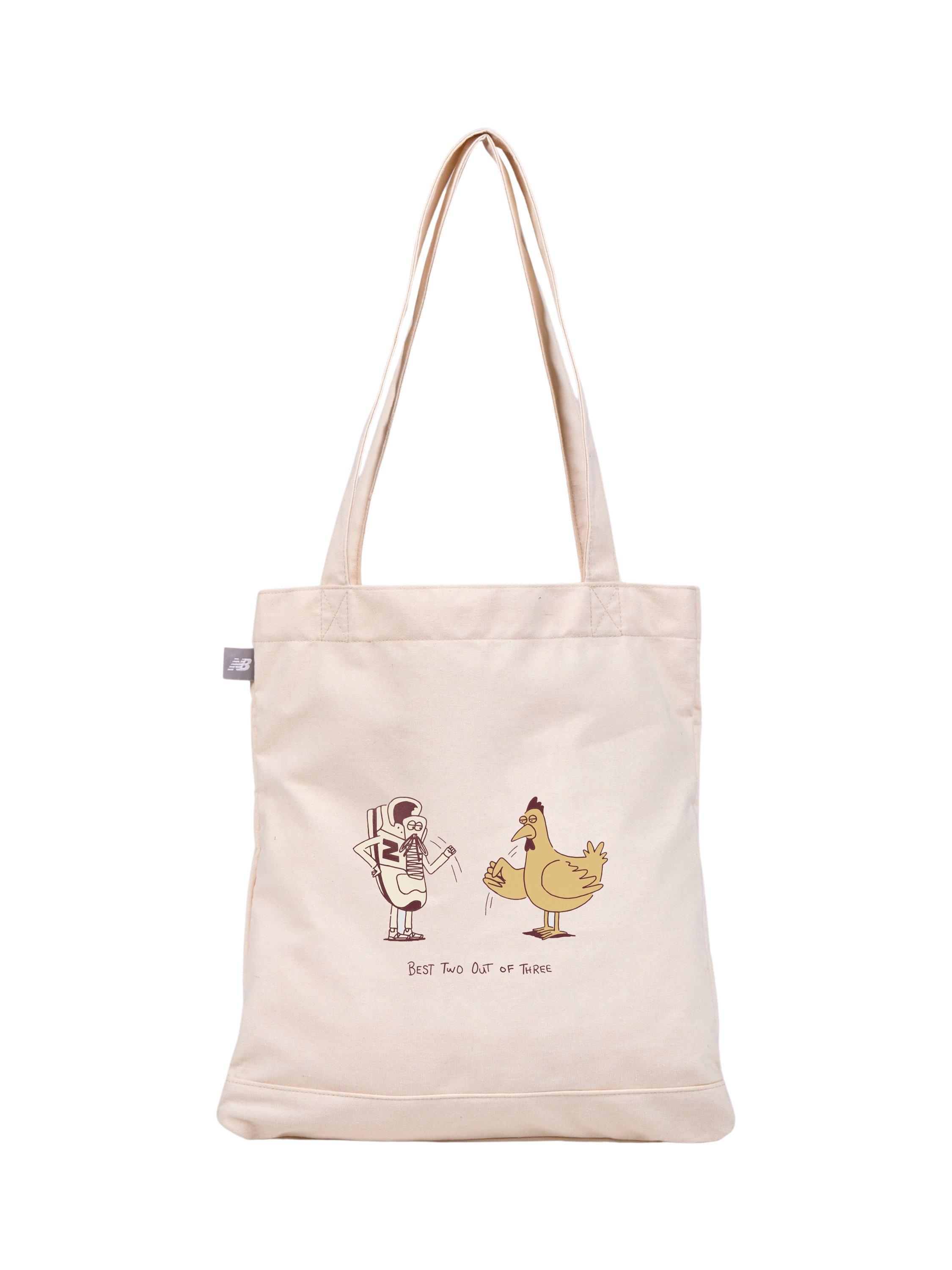 Product image 1 of 3, which shows New Balance Graphic Tote Bag, Chicken & Trainer