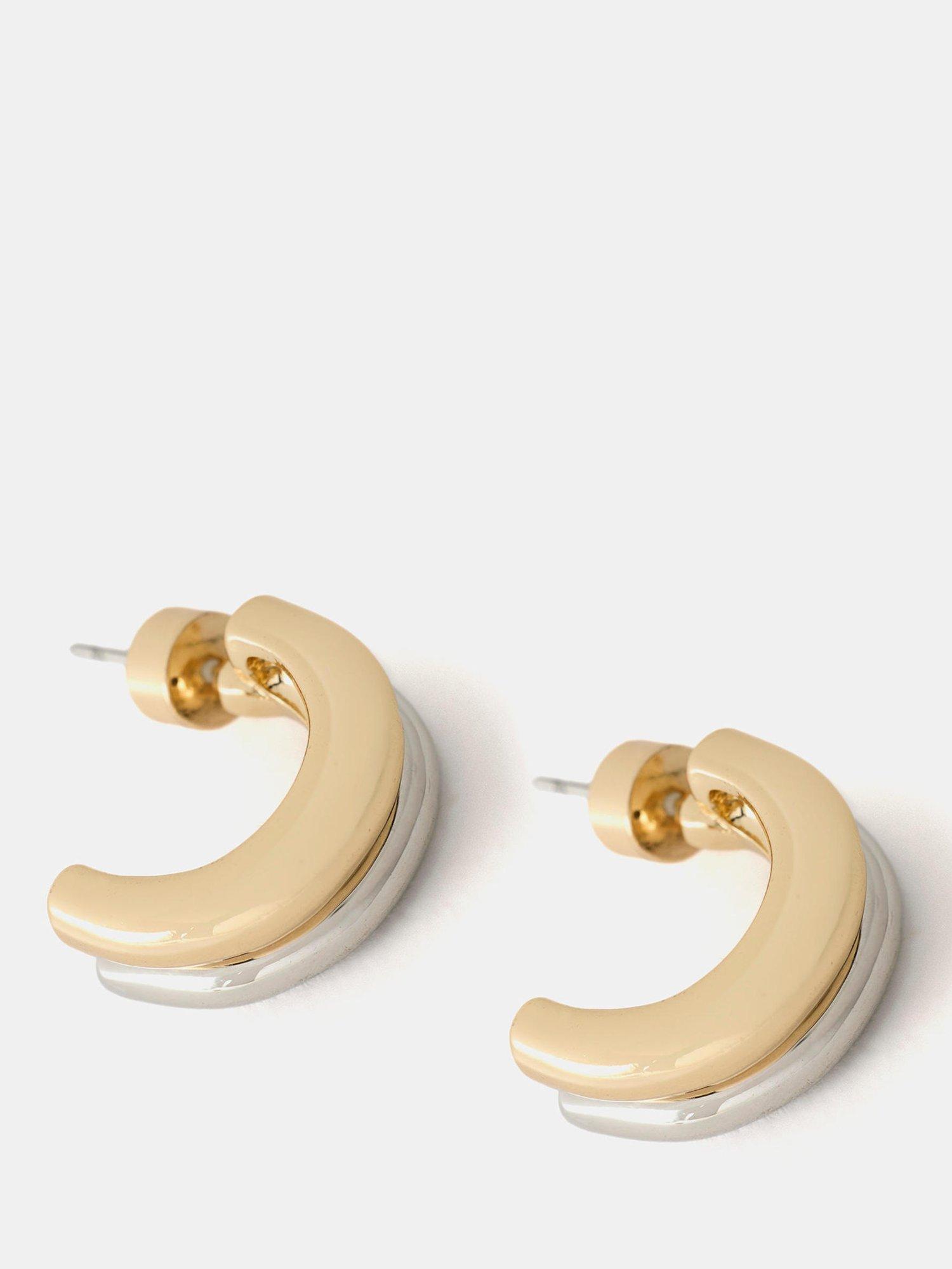 Product image 1 of 2, which shows Mint Velvet Curve Hoop Earrings, Gold/Silver