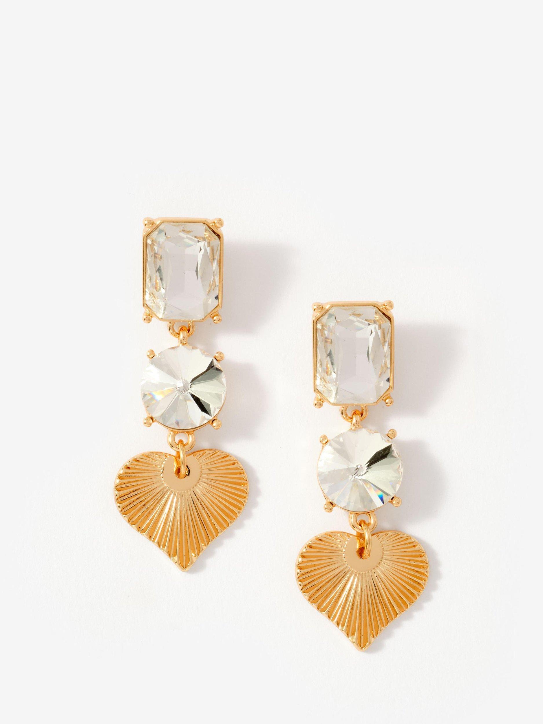 Product image 1 of 3, which shows Mint Velvet Drop Heart Earrings, Gold