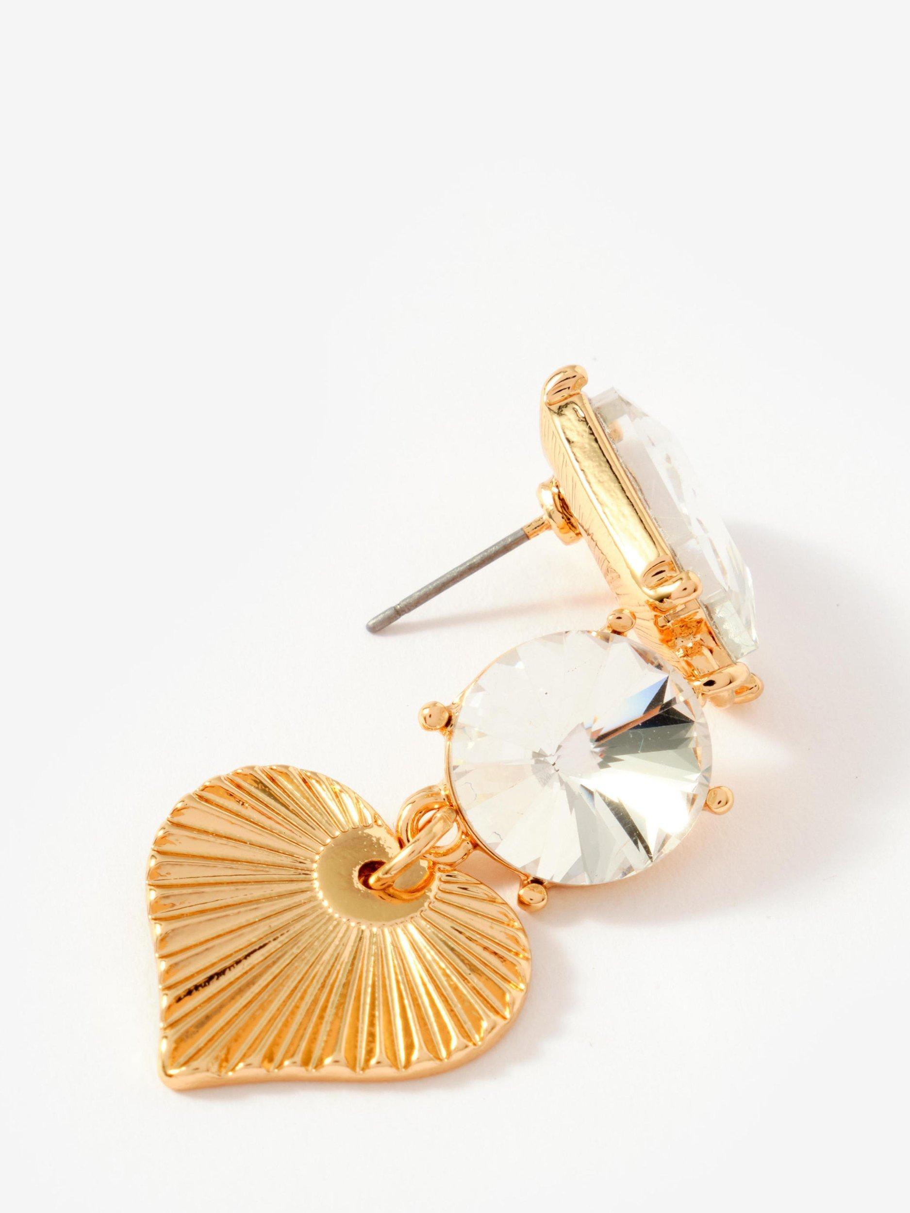 Product image 3 of 3, which shows Mint Velvet Drop Heart Earrings, Gold