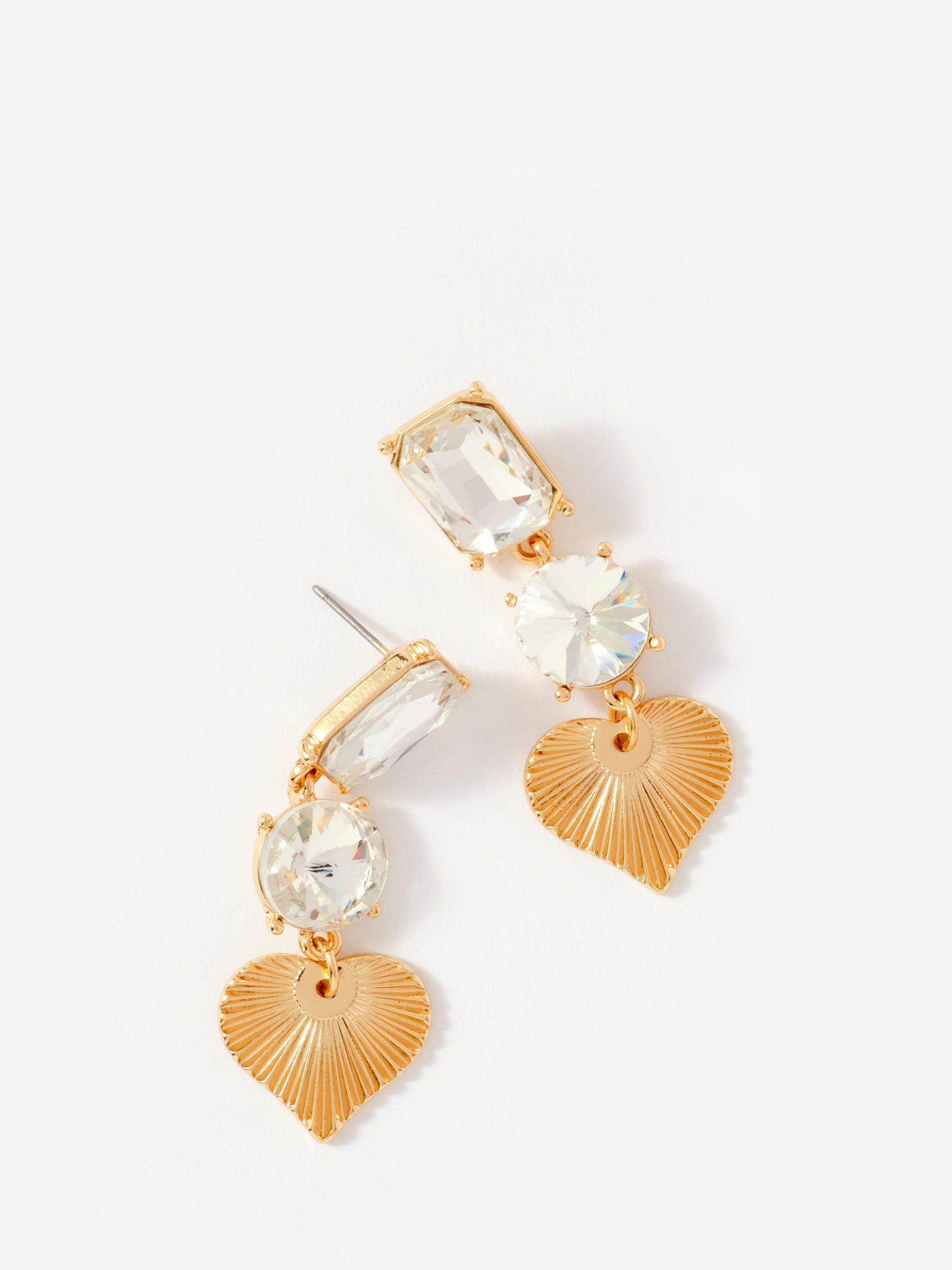 Product image 2 of 3, which shows Mint Velvet Drop Heart Earrings, Gold