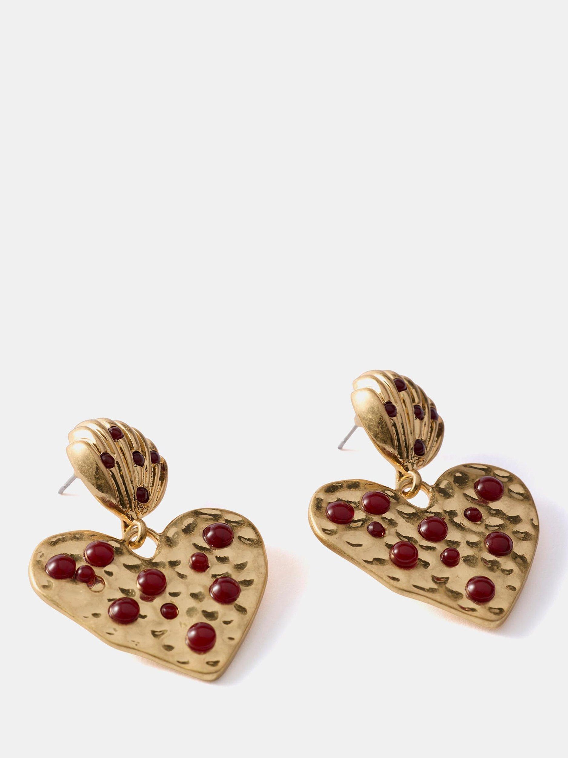 Product image 4 of 5, which shows Mint Velvet Heart Drop Earrings, Gold/Red
