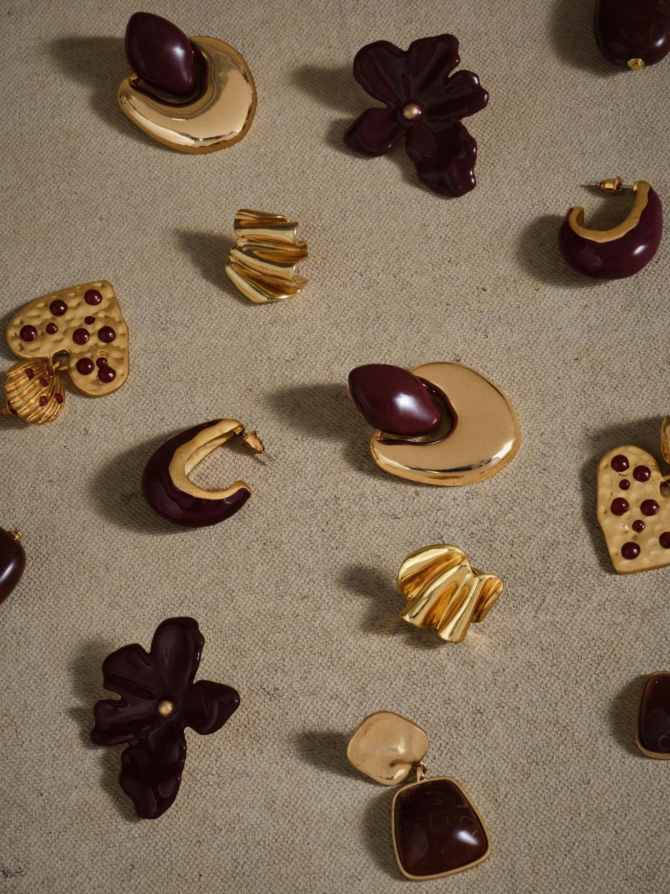 Product image 5 of 5, which shows Mint Velvet Heart Drop Earrings, Gold/Red