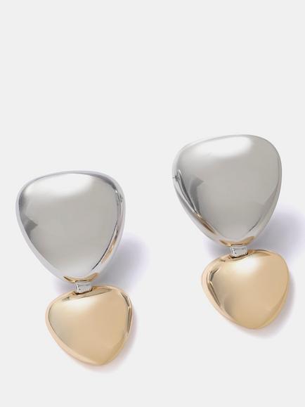 Mint Velvet Mixed Metal Heart Drop Earrings, Gold/Silver, Gold/Silver