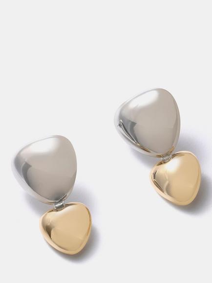 Mint Velvet Mixed Metal Heart Drop Earrings, Gold/Silver - view 2, Gold/Silver
