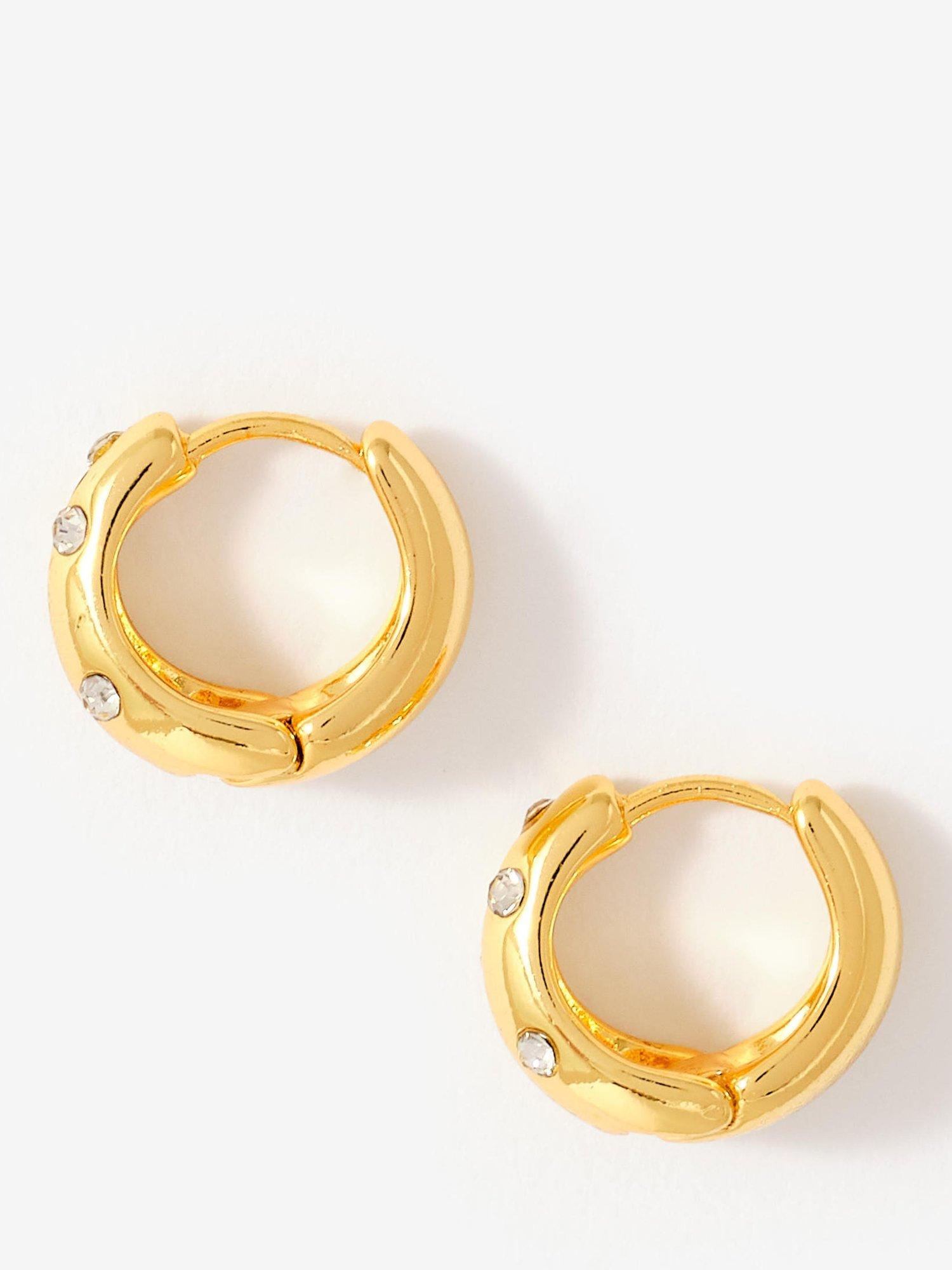 Product image 1 of 2, which shows Mint Velvet Pave Crystal Hoop Earrings, Gold