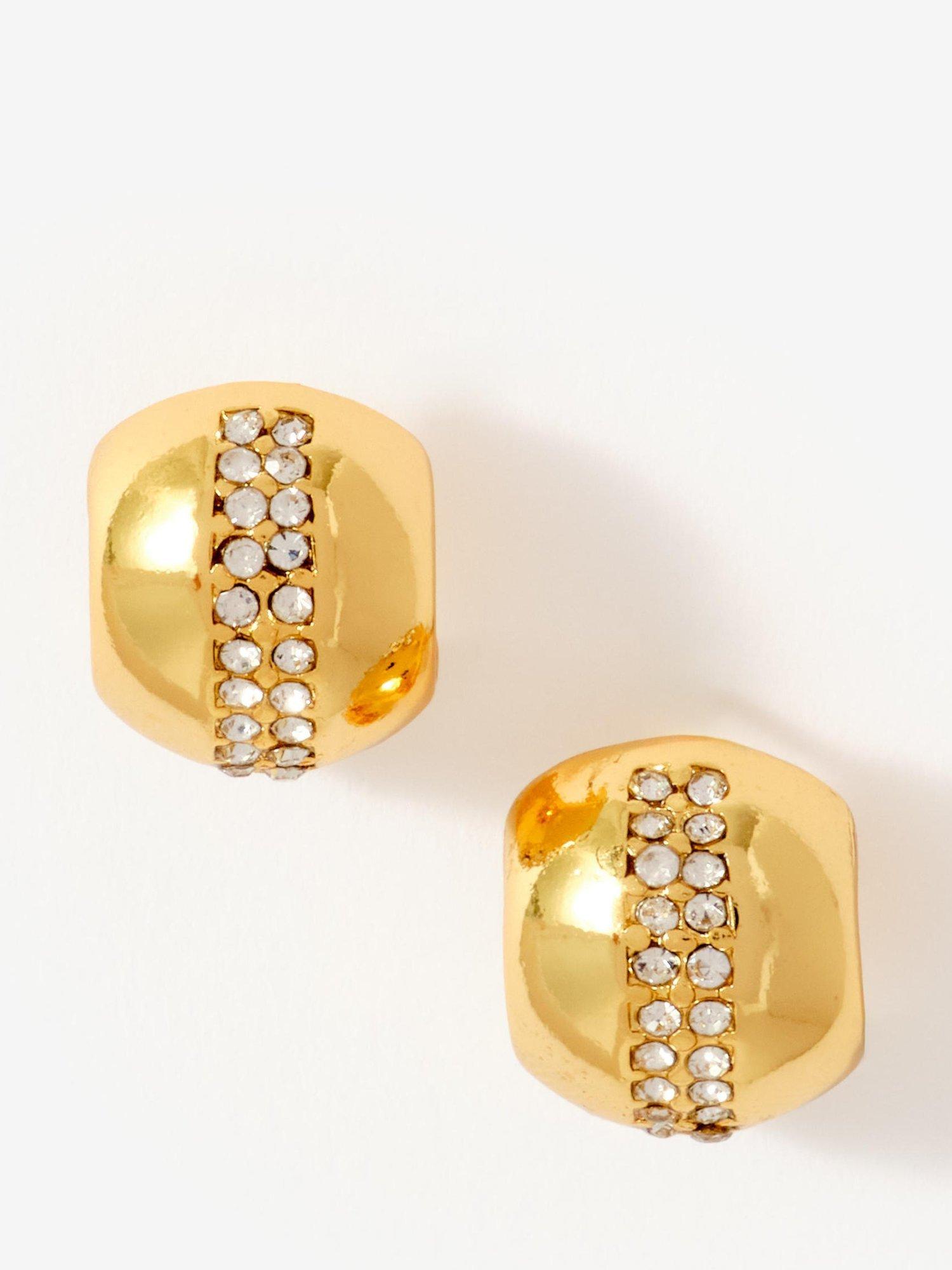 Product image 1 of 3, which shows Mint Velvet Pave Dome Earrings, Gold