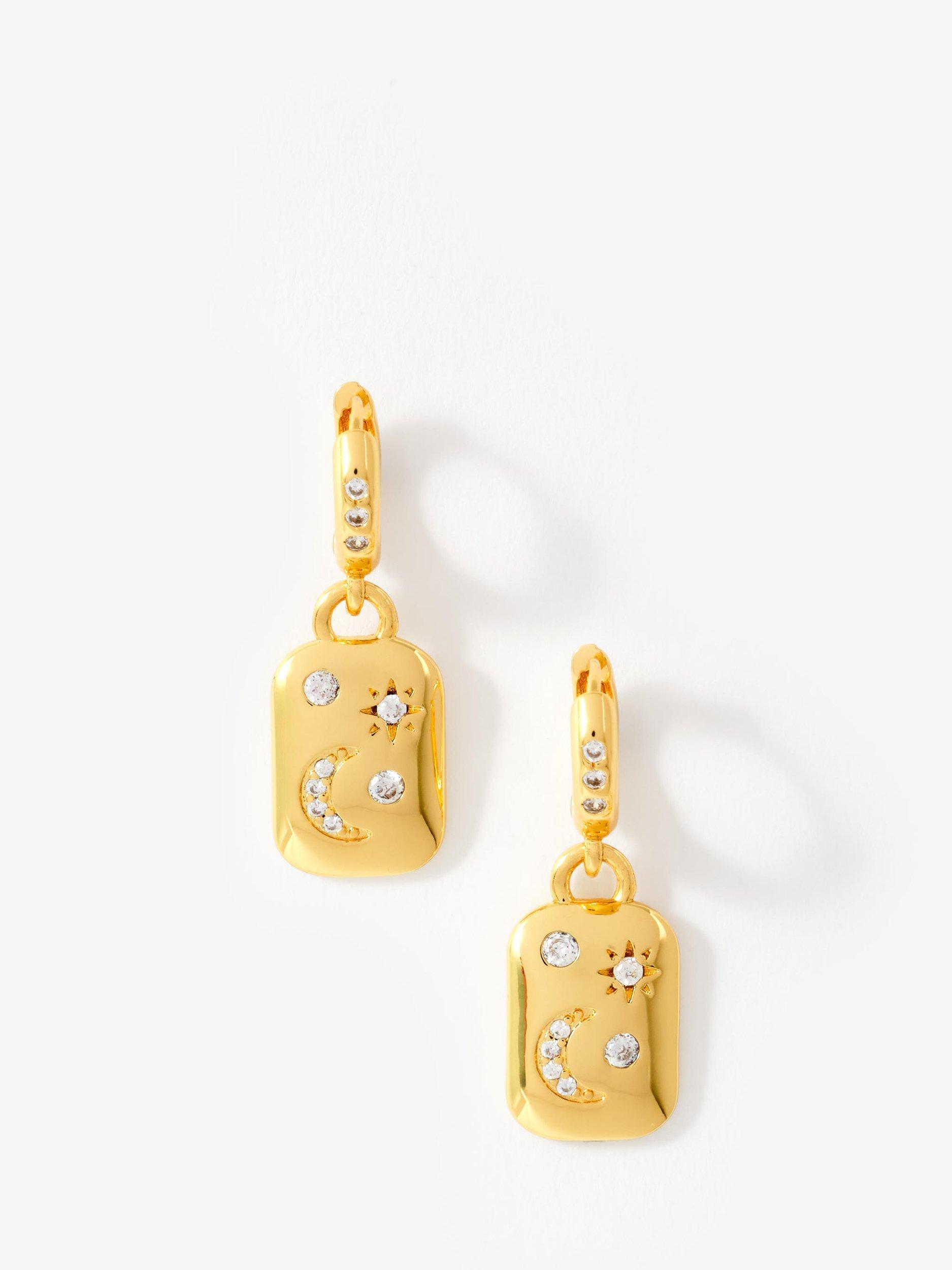 Product image 1 of 3, which shows Mint Velvet Pave Moon Drop Earrings, Gold