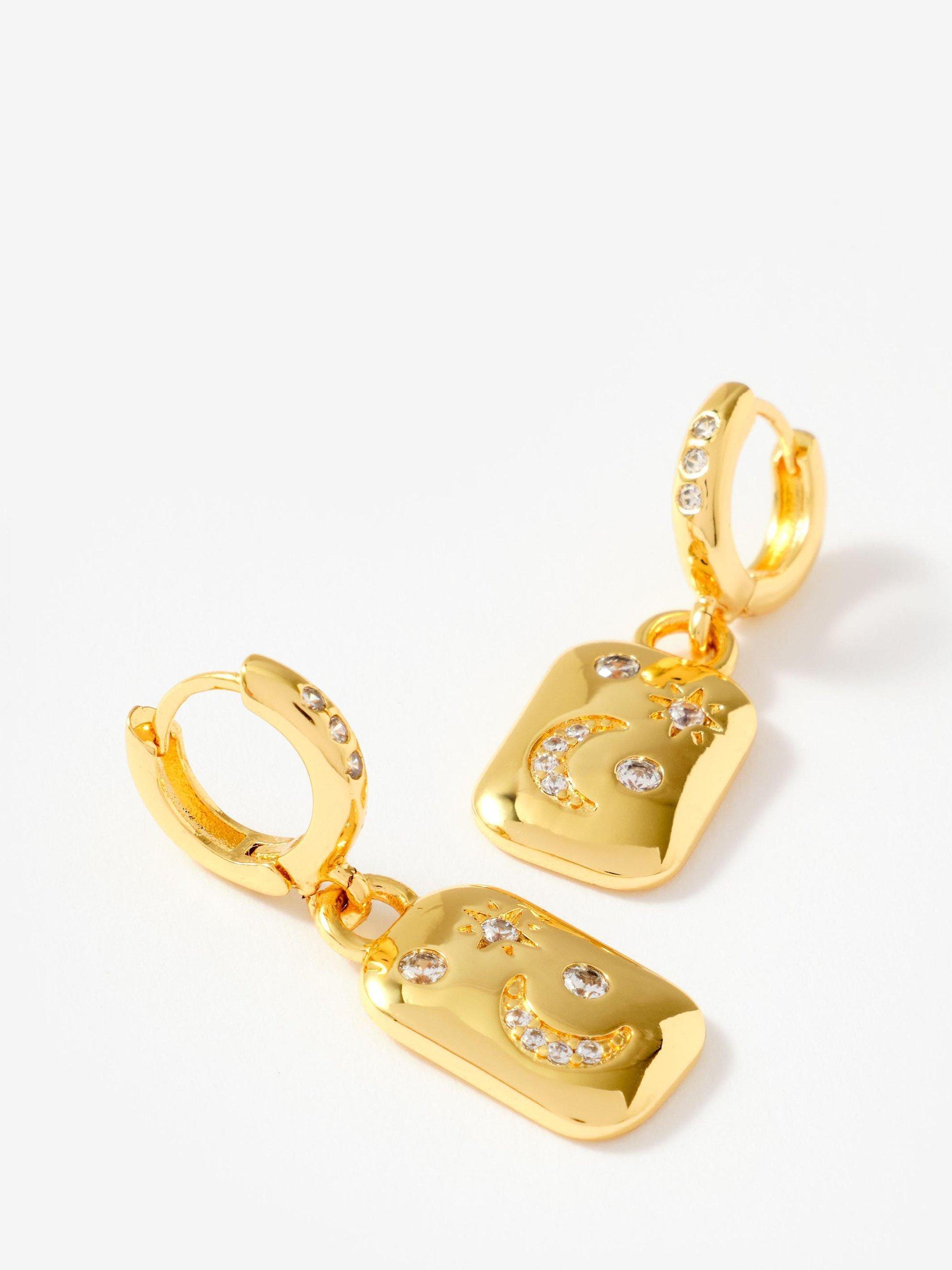 Product image 2 of 3, which shows Mint Velvet Pave Moon Drop Earrings, Gold