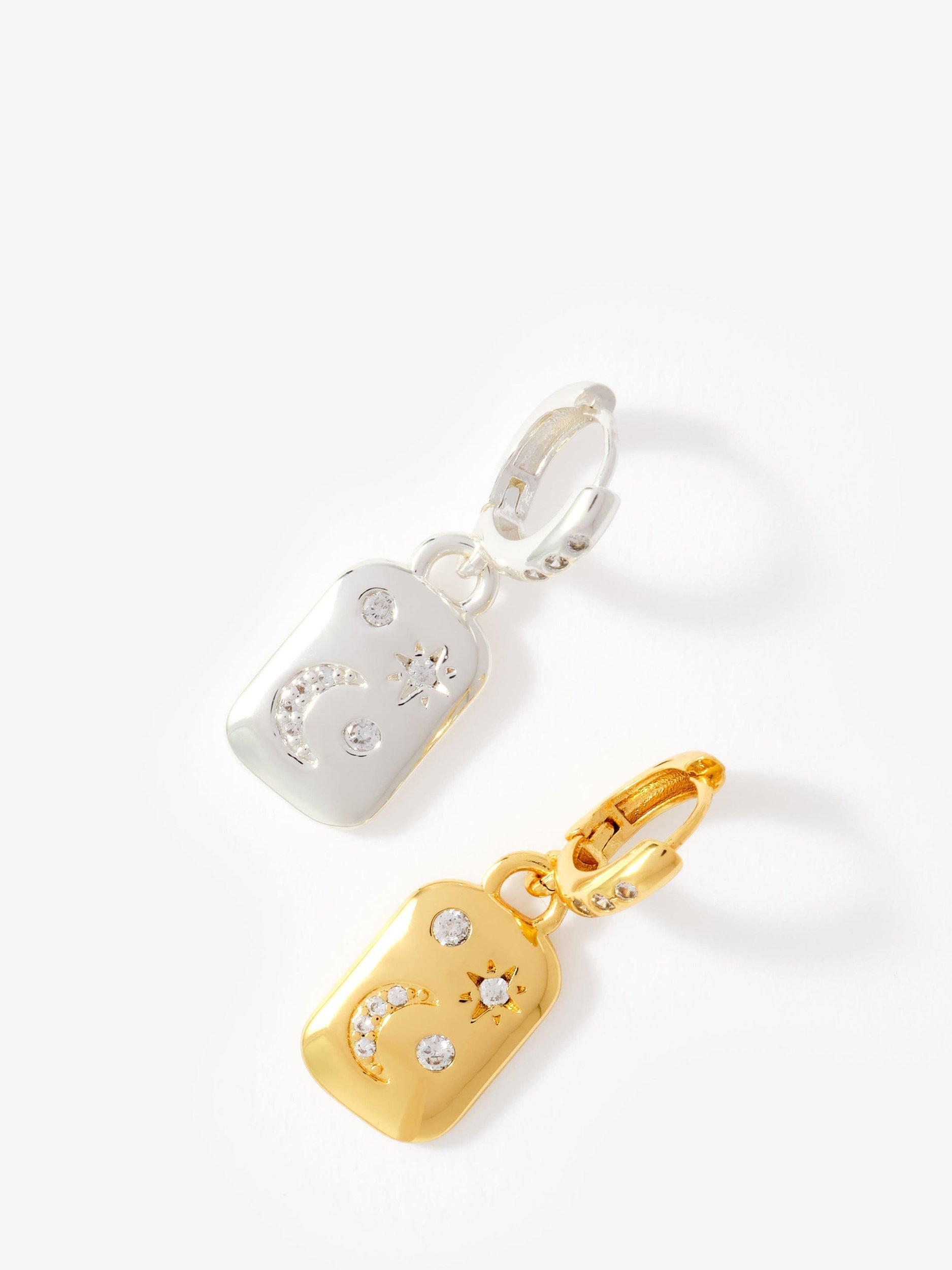 Product image 3 of 3, which shows Mint Velvet Pave Moon Drop Earrings, Gold