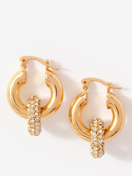 Mint Velvet Pave Drop Hoop Earrings, Gold