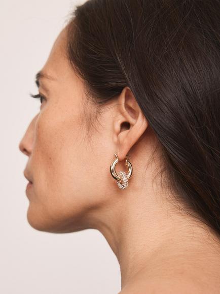 Mint Velvet Pave Drop Hoop Earrings - view 2, Gold
