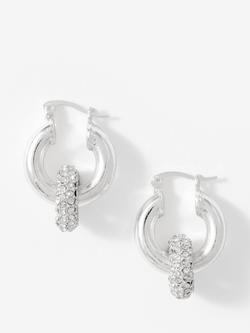 Mint Velvet Pave Drop Hoop Earrings, Silver