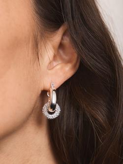 Mint Velvet Pave Drop Hoop Earrings - view 2, Silver