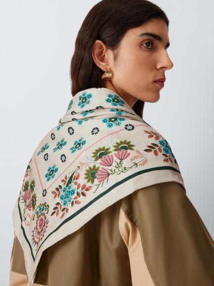 Weekend MaxMara Onesto Floral Pure Silk Scarf, Beige/Multi, Beige/Multi
