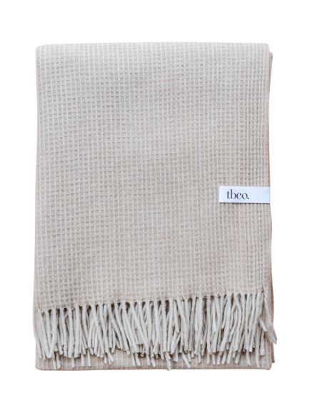 TBCo Fringed Recycled Wool Mix Blanket, Camel, Camel