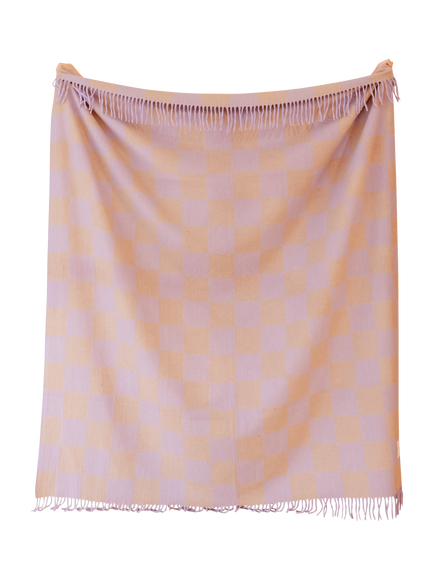 TBCo Fringed Recycled Wool Mix Blanket, Lilac, Lilac Coffee