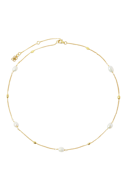 Ottoman Hands Freshwater Pearl and Chain Necklace, Gold, Gold