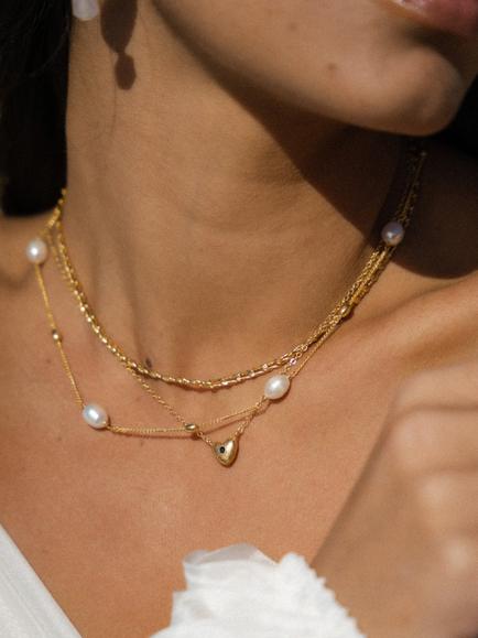 Ottoman Hands Freshwater Pearl and Chain Necklace, Gold - view 2, Gold