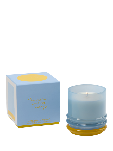 Paddywax Stacked Glass Lemon Scented Candle, 655g - view 2, Blue